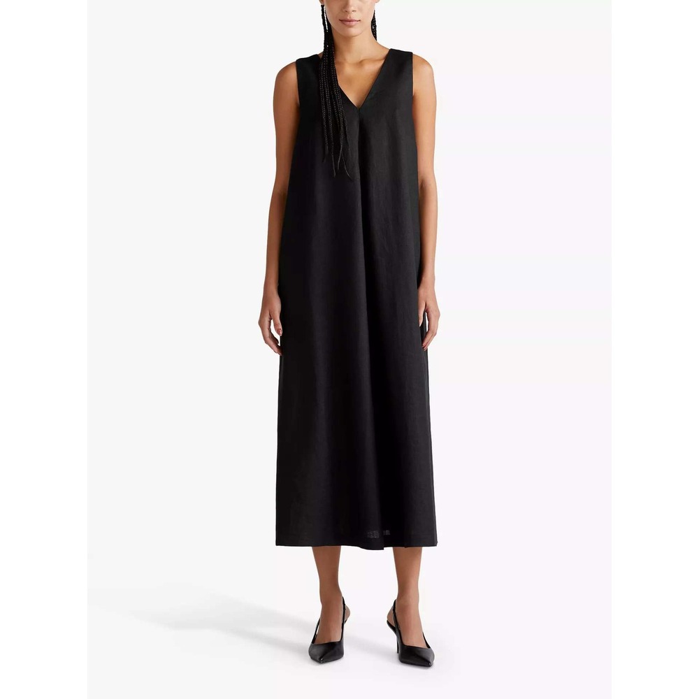 Quince Maxi Dress Women XS Black Organic Cotton Smocked Back Spaghetti‎ Strap